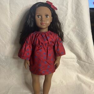 Red Dress with Blue Flowers for Dolls